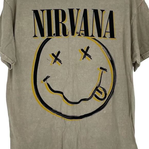 Officially Licensed Nirvana Nevermind Smiley Grunge Tee Beige Acid Wash Large - Picture 5 of 5